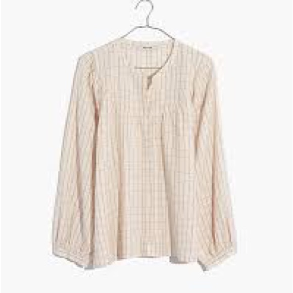 Madewell Balloon Sleeve Peasant Top in Cream and Tan, XXS - Picture 1 of 9